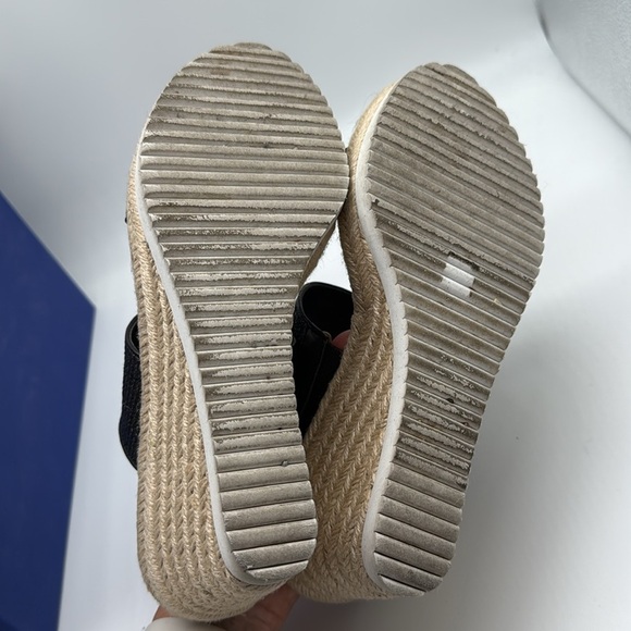 Stuart Weitzman Mykonos Two-Strap Wedge Sandals Herringbone Raffia & Black 38.5 - Picture 10 of 12